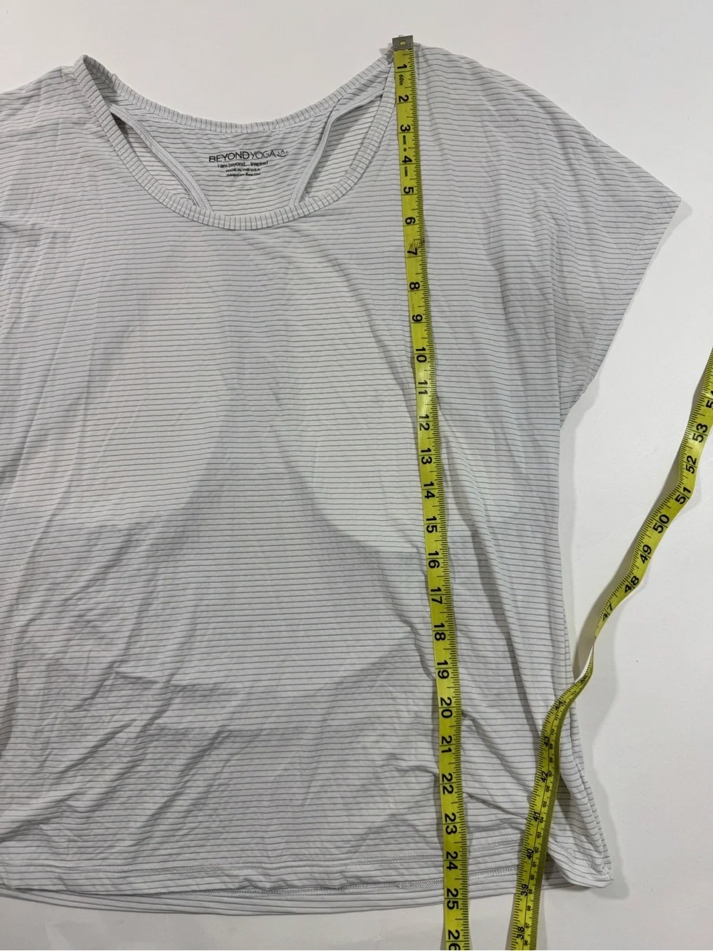 Beyond Yoga Drape Cutout Back Shirt Grey Stripe